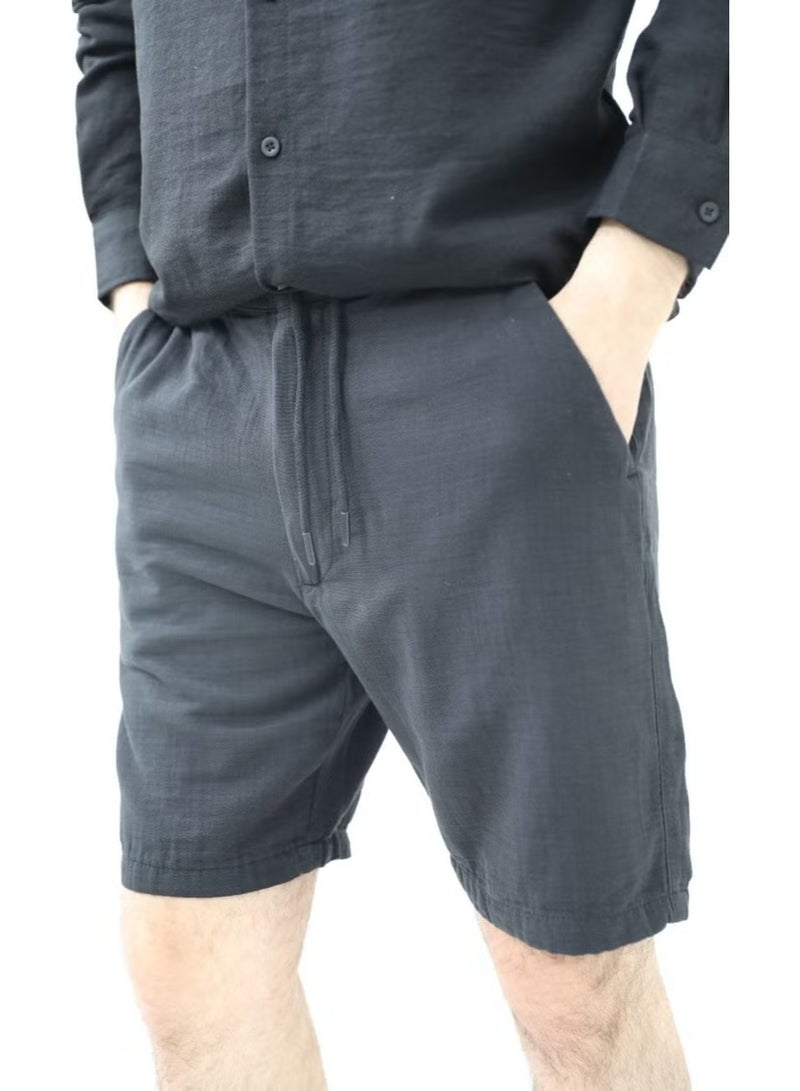 Cool Tarz Cool Style Men's Black Musli Laced Linen Shorts - Image 1